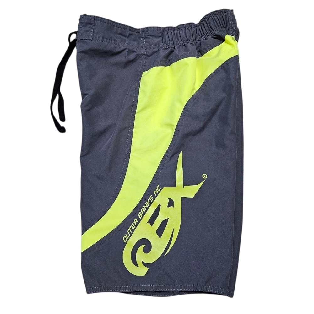 Mens y2k Outer Banks NC Board Shorts Swim Trunks S Gray Yellow U.S. Apparel 11"